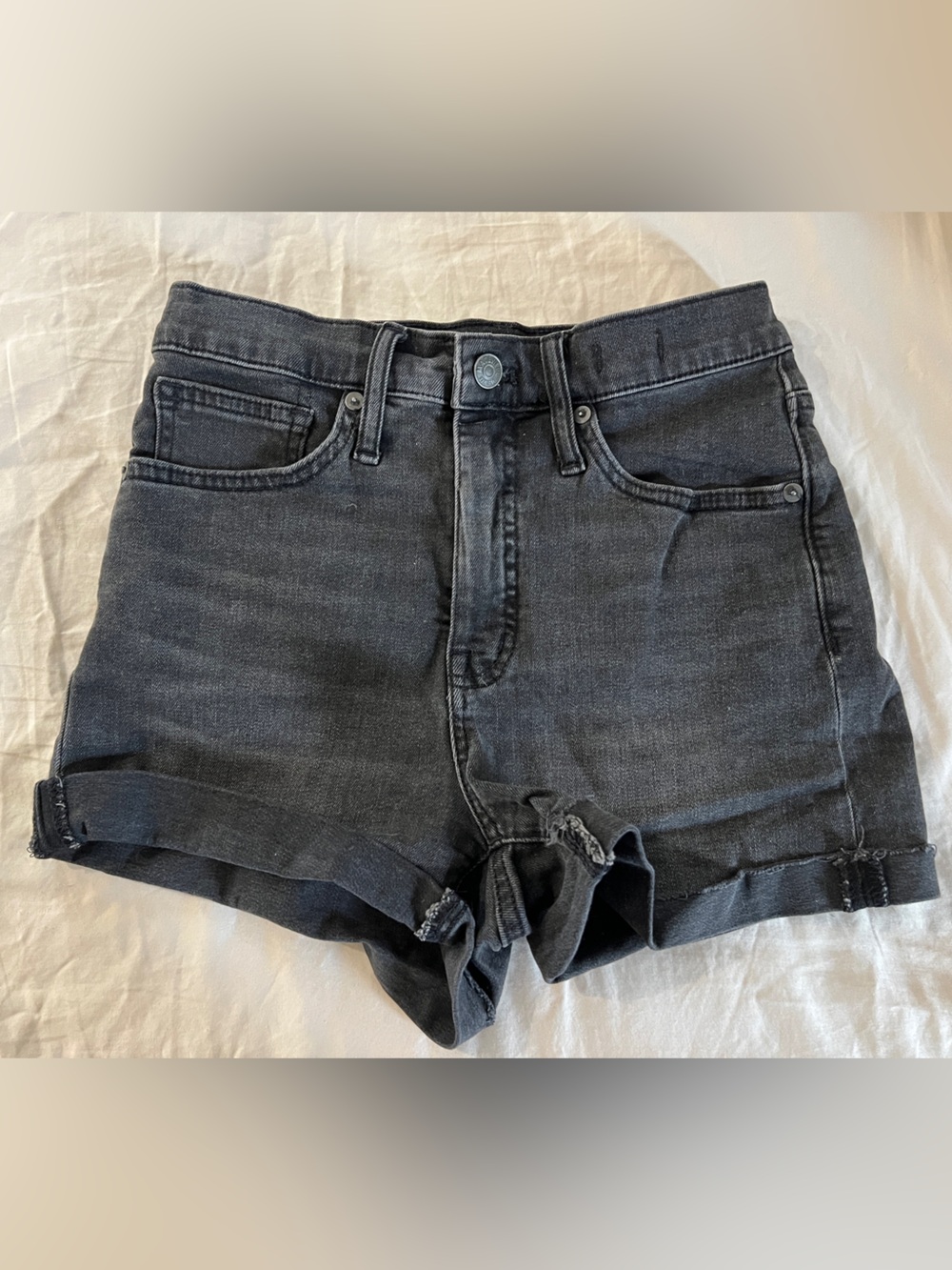 Madewell Black High-Rise Rolled-Hem Jean Shorts